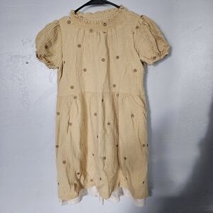 Roolee Girls 9-10 Golden Yellow Tan Dress Embroidered Guazey Cotton Boho Fall